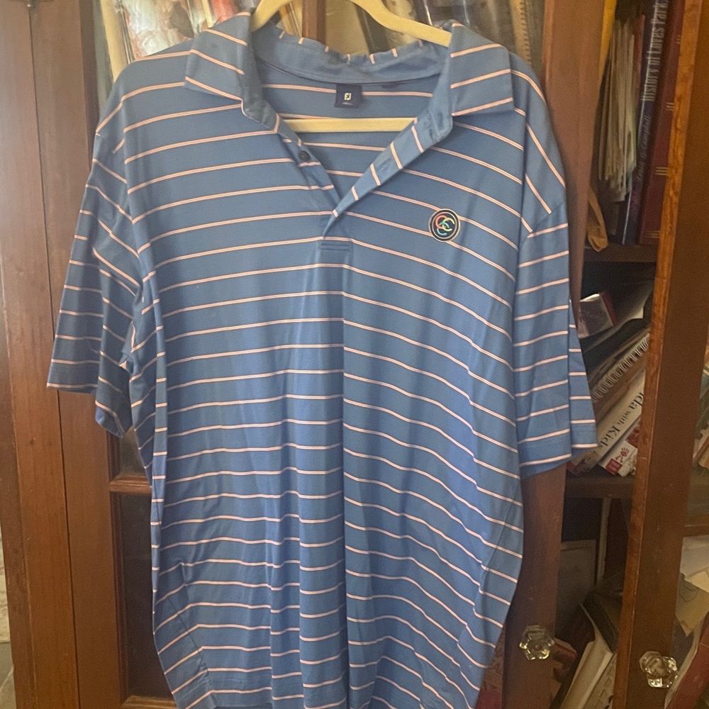 FootJoy Blue and White Striped Polo Shirt